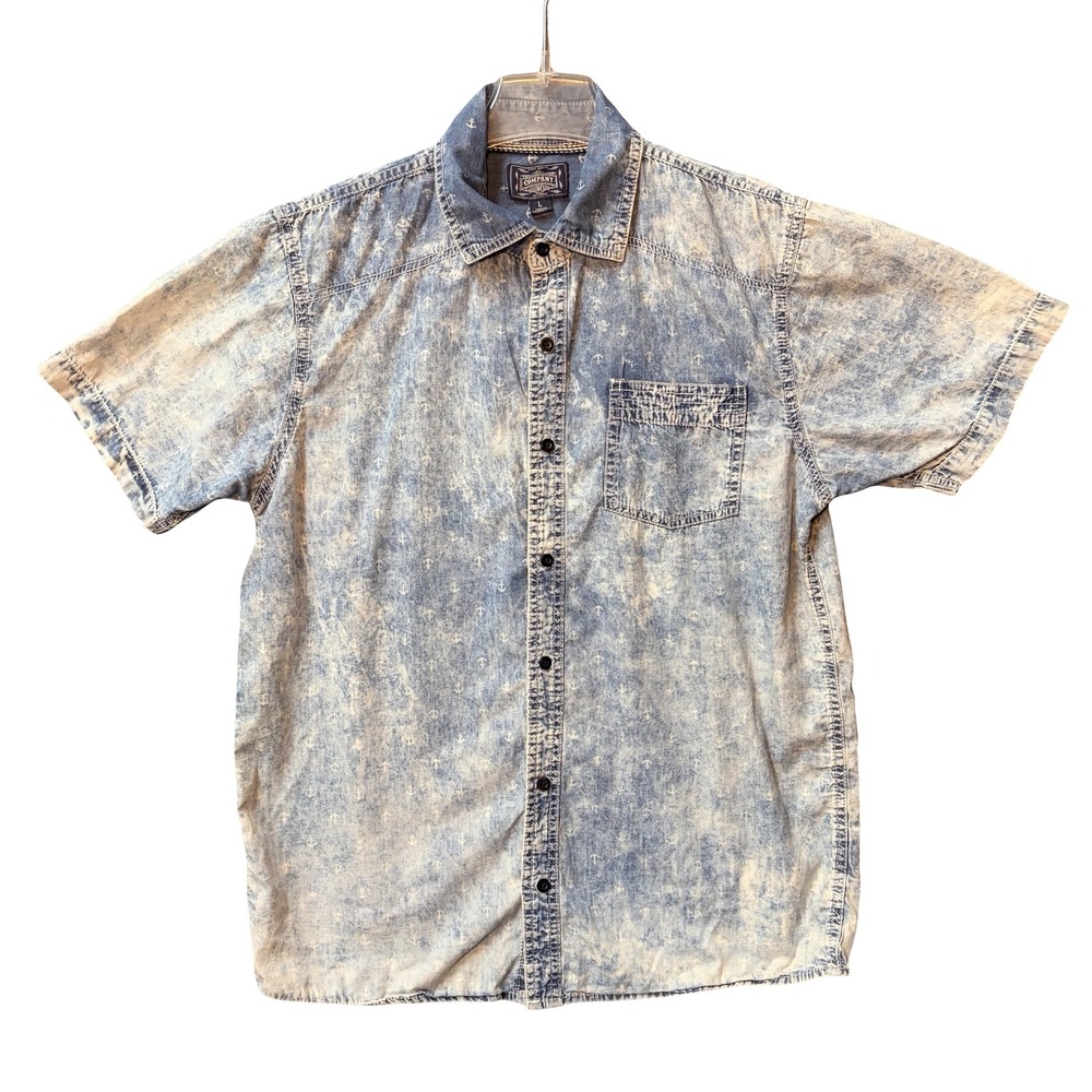 Company 81 Vintage Y2K Blue Acid Wash Anchor Print Button Down Shirt - Men's L